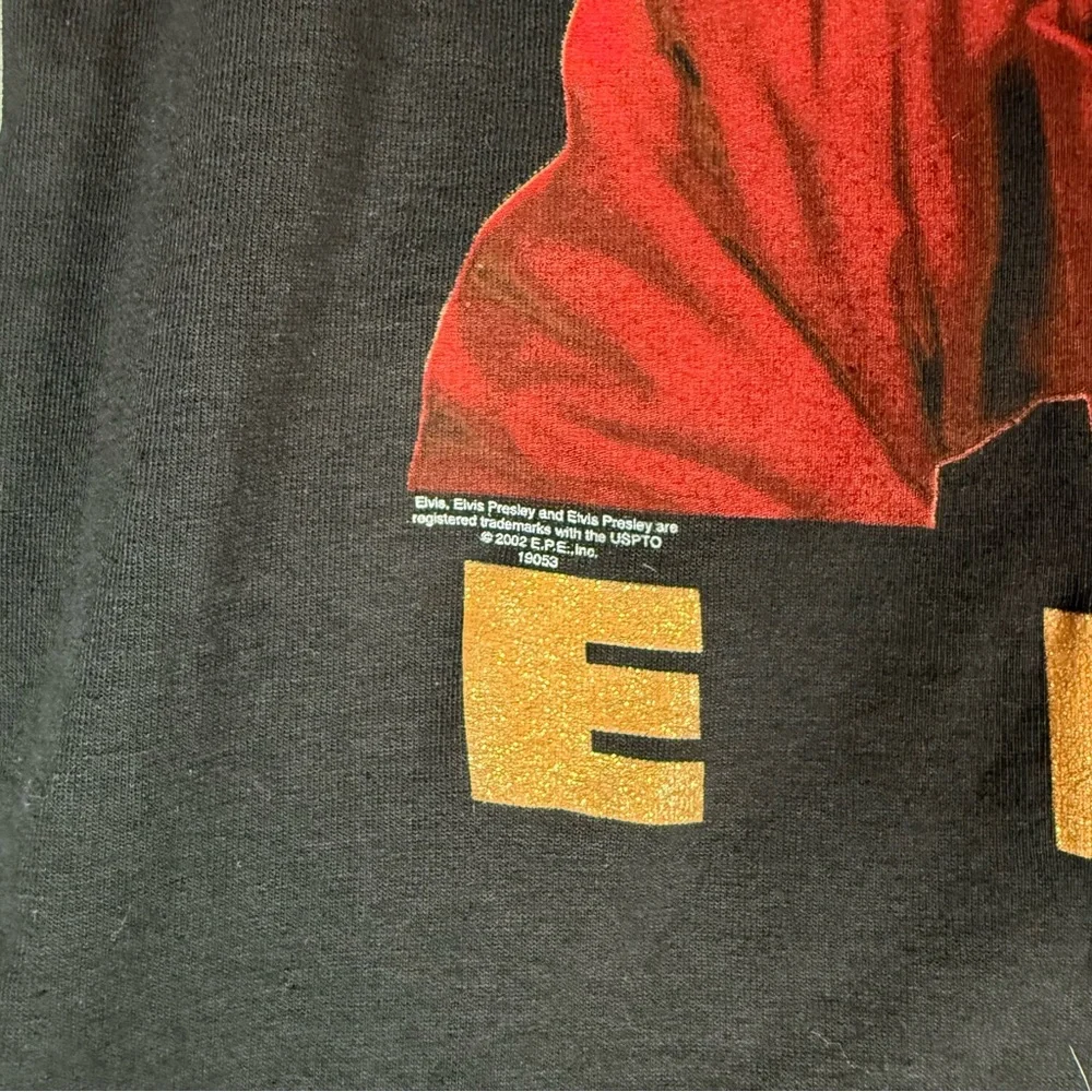 Vintage Elvis Presley Face T Shirt Mens L Slim Tall Fit Black 2002 Y2K